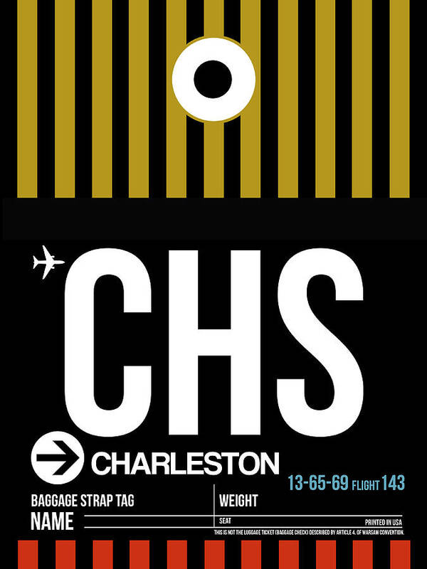 Vacation Poster featuring the digital art CHS Charleston Luggage Tag I by Naxart Studio