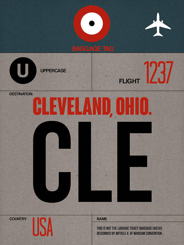 Vacation Poster featuring the digital art CLE Cleveland Luggage Tag I by Naxart Studio