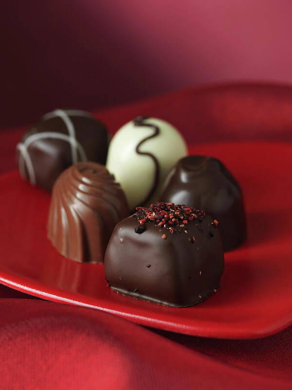 Five Objects Poster featuring the photograph Close Up Of Chocolates On Plate by Diana Miller