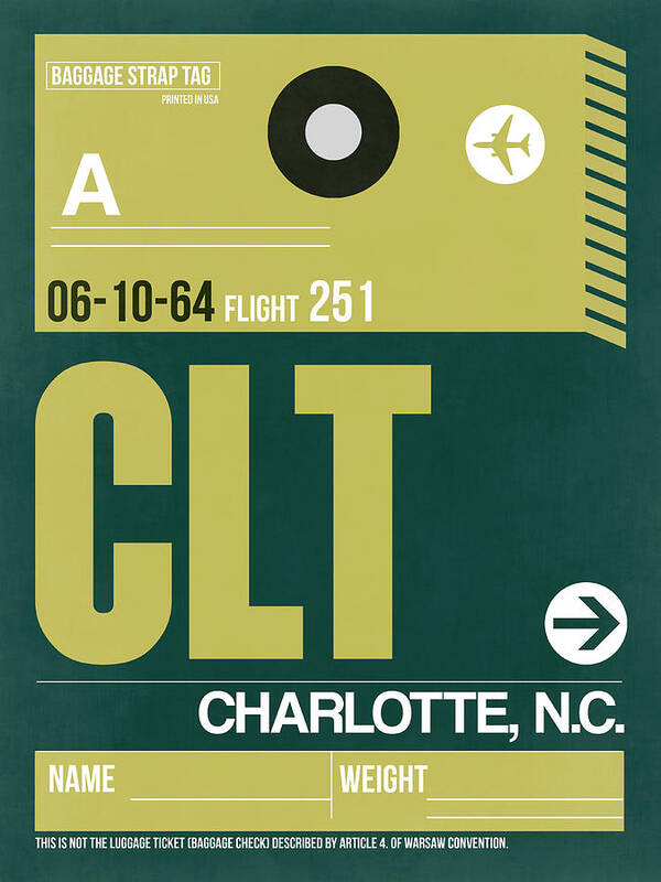 Vacation Poster featuring the digital art CLT Charlotte Luggage Tag II by Naxart Studio