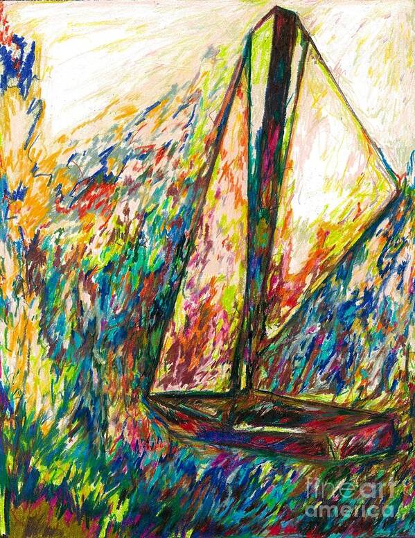 Sailing Poster featuring the drawing Colorful Day On The Water by Jon Kittleson