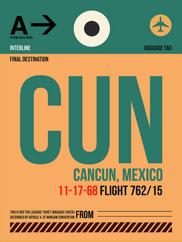 Vacation Poster featuring the digital art CUN Cuncun Luggage Tag I by Naxart Studio