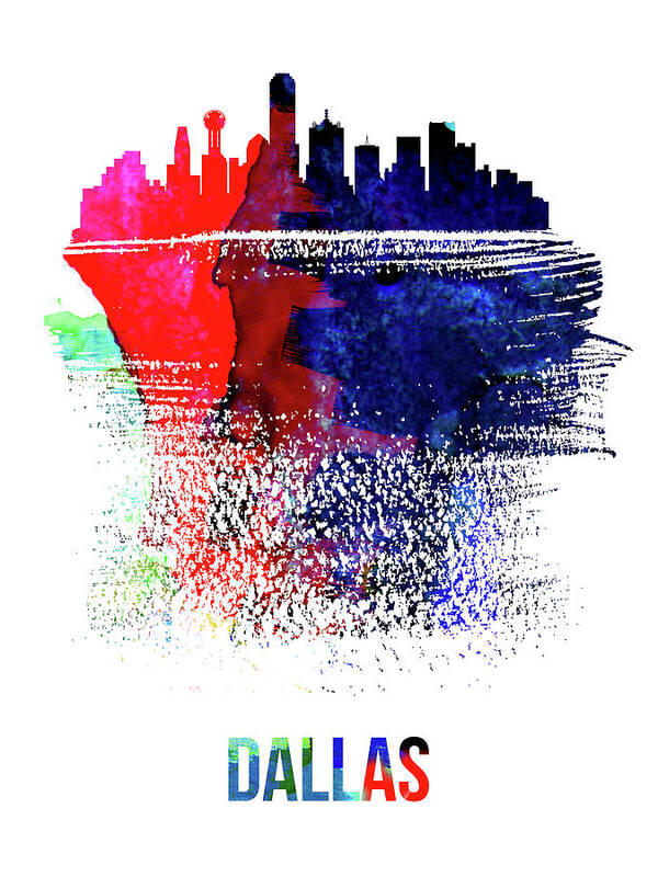 Dallas Poster featuring the mixed media Dallas Skyline Brush Stroke Watercolor  by Naxart Studio