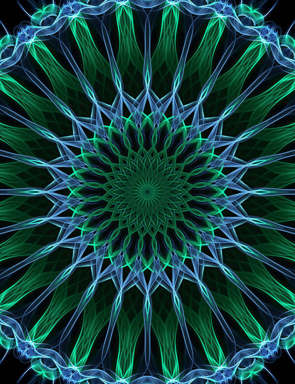 Mandala Poster featuring the digital art Dark blue and green mandala by Jaroslaw Blaminsky