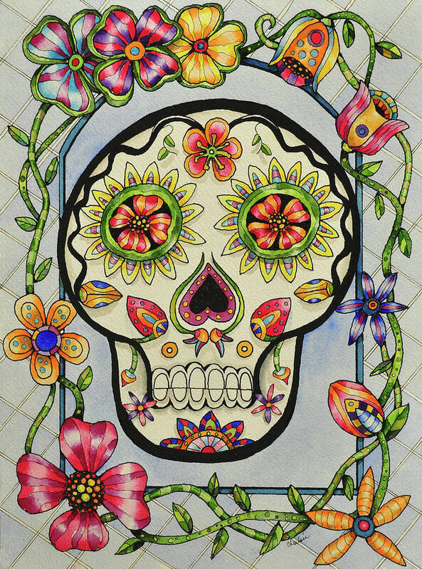 Dia De Los Muerton Con Flores Poster featuring the painting Dia De Los Muerton Con Flores by Charlsie Kelly