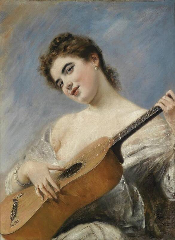 Portrait Poster featuring the painting Die Gitarrenspielerin by Franz Russ The Younger