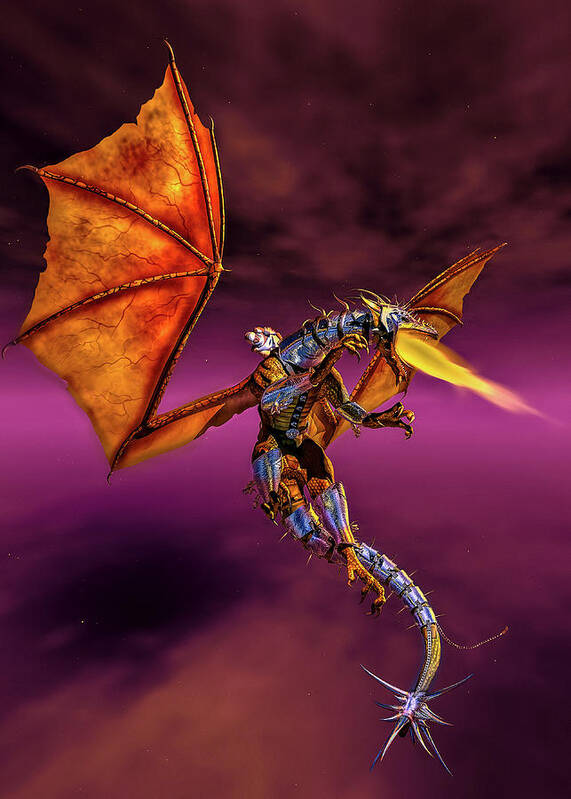 Dragon Rider Poster featuring the digital art Dragon Rider C by Bob Orsillo