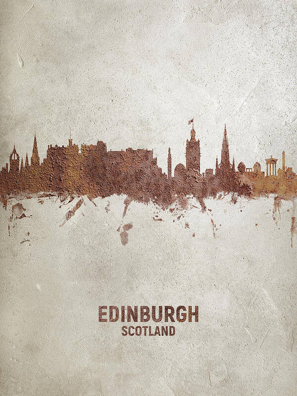 Edinburgh Poster featuring the digital art Edinburgh Scotland Rust Skyline by Michael Tompsett