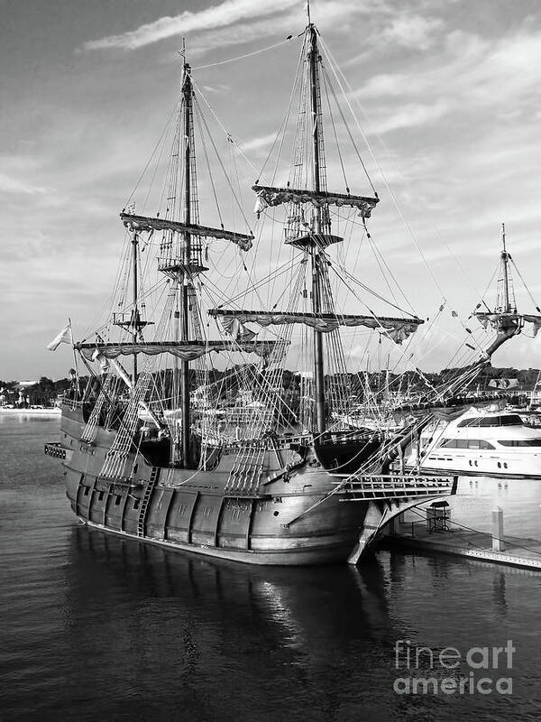 El Galeon Poster featuring the photograph El Galeon Reflection Black and White by D Hackett