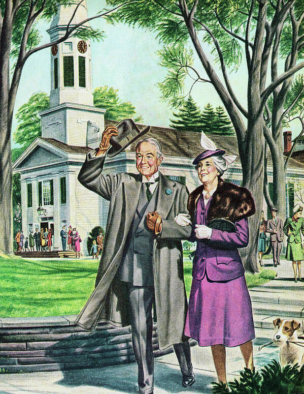 Accessories Poster featuring the drawing Eldery Couple Leaving Church by CSA Images