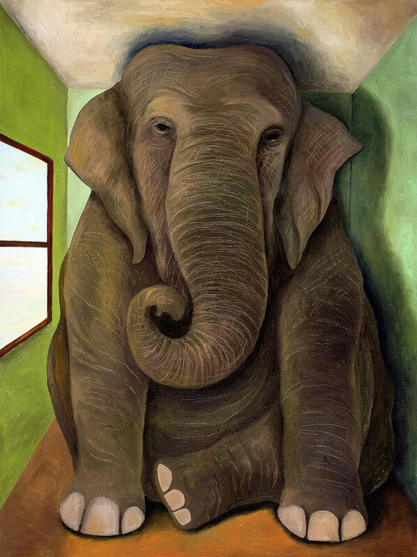 Elephant In A Room Cracks Poster featuring the painting Elephant In A Room Cracks by Leah Saulnier