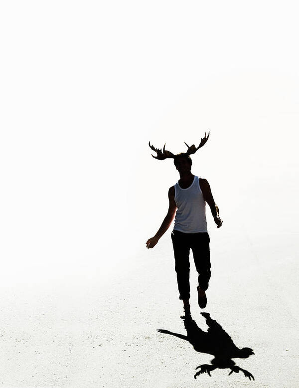 Horned Poster featuring the photograph Elk Man Walking by Maskot