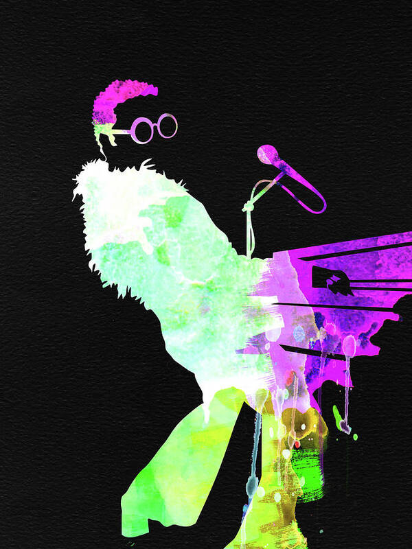 Elton John Poster featuring the mixed media Elton Watercolor II by Naxart Studio