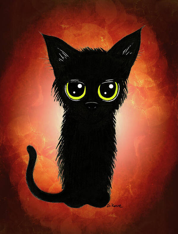 Big Eyed Kitty Poster featuring the drawing Enthralling Black Kitty 2 by Shawna Rowe