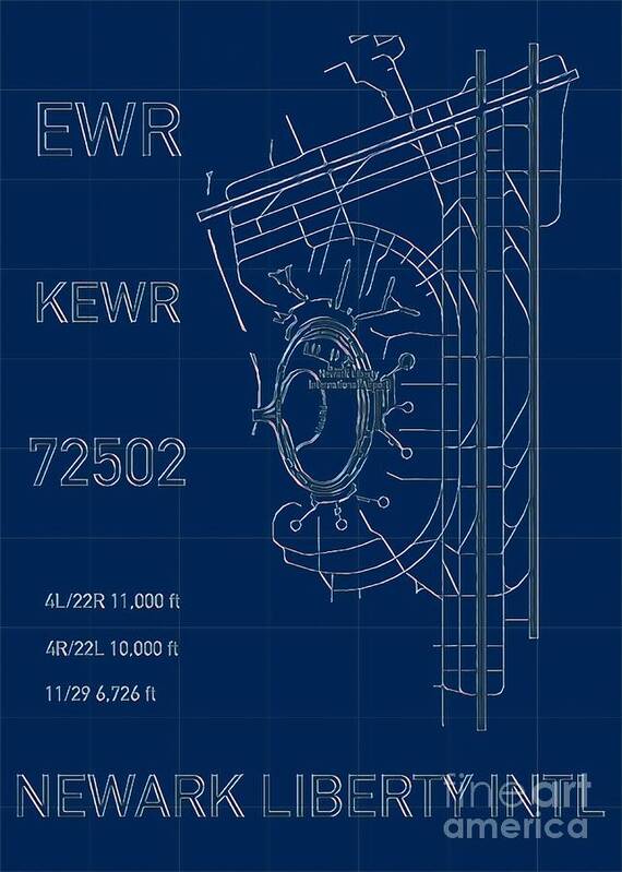 Ewr Poster featuring the digital art EWR Newark Liberty Airport Blueprint Light by HELGE Art Gallery