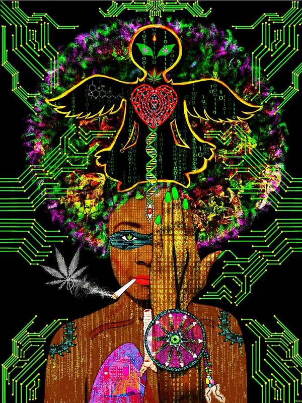 Cannabis Poster featuring the mixed media Eye Canna by Myztico Campo
