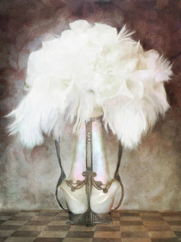 Feather White Art Deco Bouquet Poster featuring the painting Feather White Art Deco Bouquet by Katrina Jones