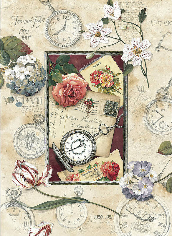 Floral Nostalgia Picture And Background Put Together. Poster featuring the painting Floral Nostalgia 2 by Lisa Audit
