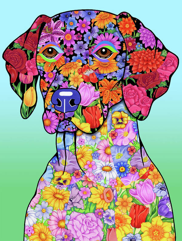 German Pointer Poster featuring the mixed media Flowers German Pointer by Tomoyo Pitcher