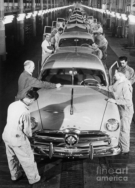 Working Poster featuring the photograph Ford Automobile Assembly Line by Bettmann