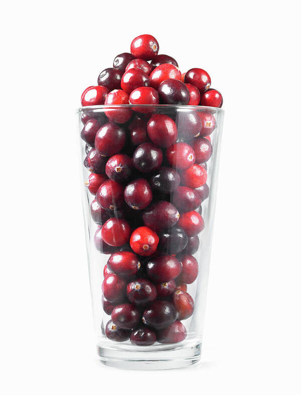 White Background Poster featuring the photograph Fresh Cranberries In Drinking Glass by Lauren Nicole