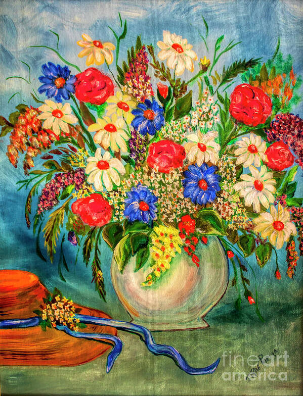 Summer Poster featuring the painting Grandma's Hat and Bouquet by Janice Pariza