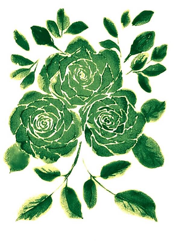 Green Poster featuring the digital art Green Monochrome Roses by Delynn Addams