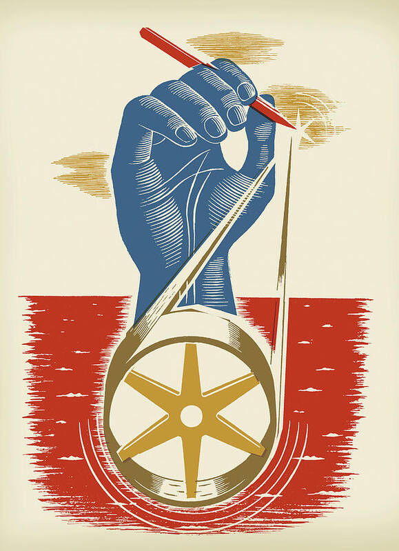 Author Poster featuring the drawing Hand and a Wheel by CSA Images