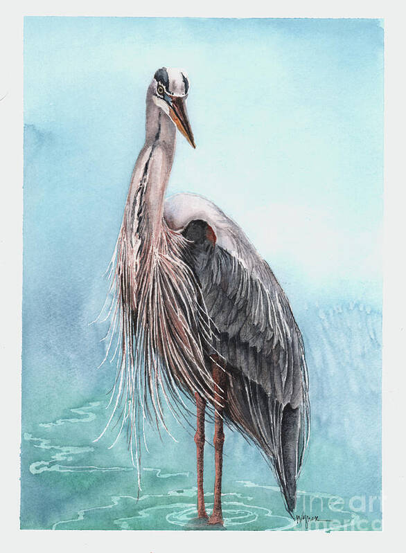 Great Blue Heron Poster featuring the painting Handsome Heron by Hilda Wagner