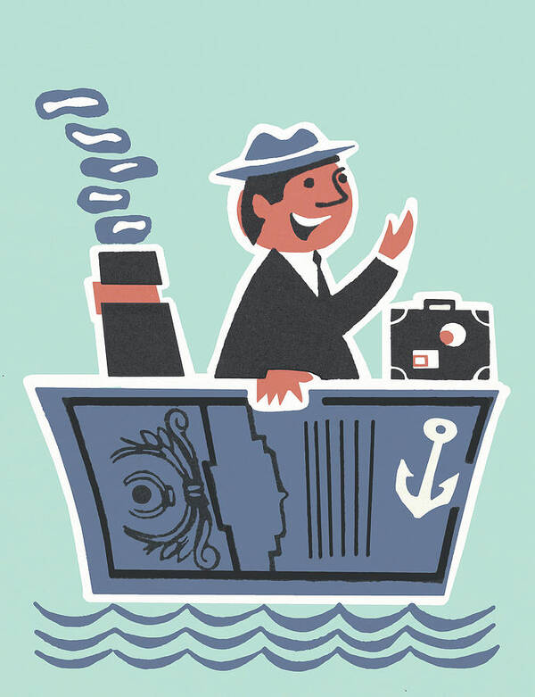 Accessories Poster featuring the drawing Happy Man in a Boat by CSA Images