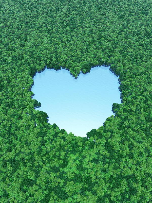 Environmental Conservation Poster featuring the digital art Heart Shaped Lake In Forest by I-works/amanaimagesrf