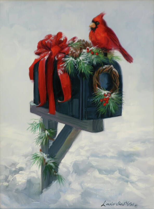 Cardinal Poster featuring the painting Holiday Greetings by Laurie Snow Hein