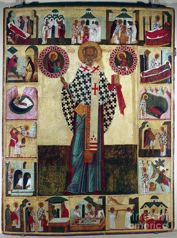 People Poster featuring the drawing Icon Of St Nicholas, Russian by Print Collector