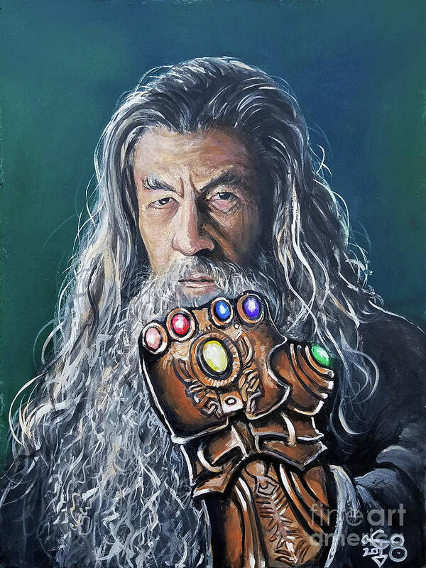 Gandalf Infinity Gauntlet Poster featuring the painting Infinity Gandalf by Tom Carlton