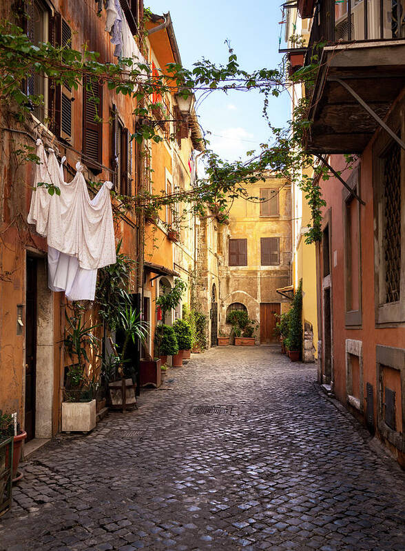 Roman Poster featuring the photograph Italian Old Town Trastevere In Rome by Spooh