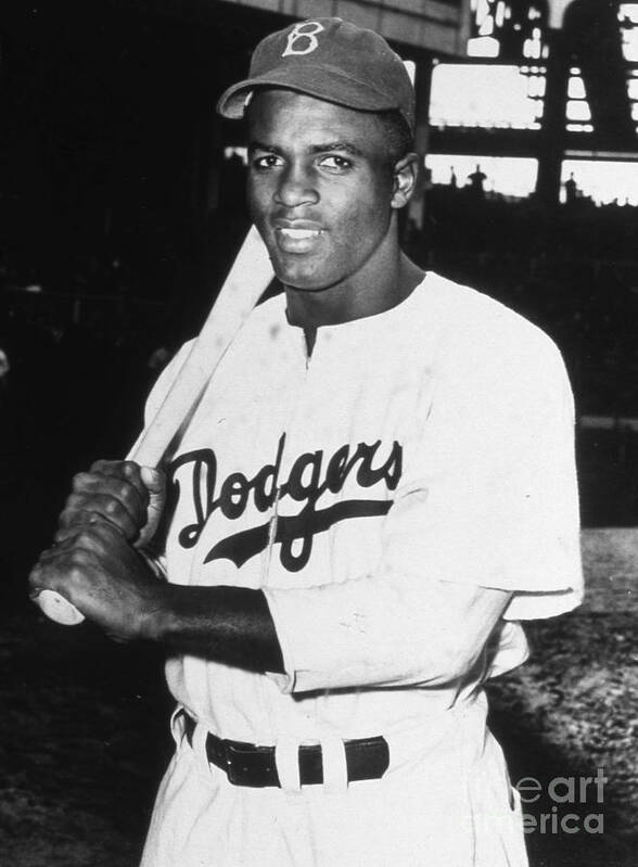 People Poster featuring the photograph Jackie Robinson Rookie Dodgers Portrait by Transcendental Graphics