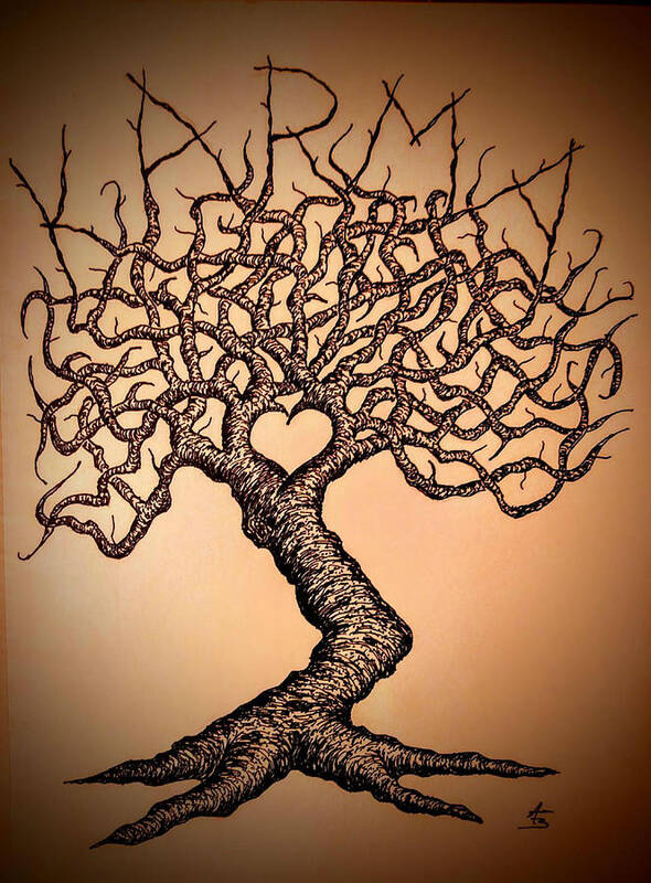 Karma Poster featuring the drawing Karma Love Tree by Aaron Bombalicki