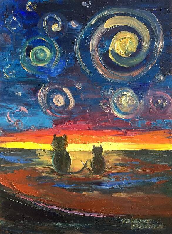 Cat Poster featuring the painting Kitty Night by Celeste Drewien