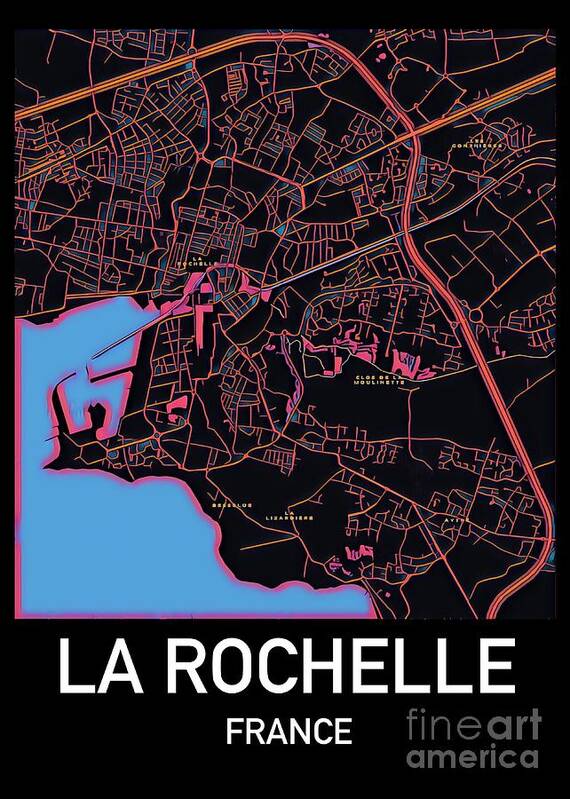 La Rochelle Poster featuring the digital art La Rochelle City Map by HELGE Art Gallery