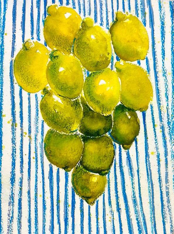 Lemons Poster featuring the painting Lemon rain by Asha Sudhaker Shenoy