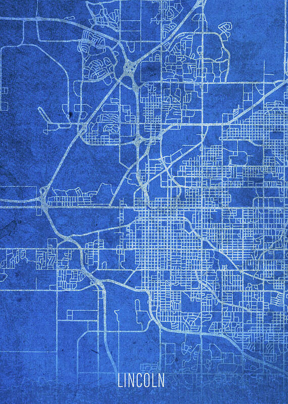 Lincoln Poster featuring the mixed media Lincoln Nebraska City Street Map Blueprints by Design Turnpike