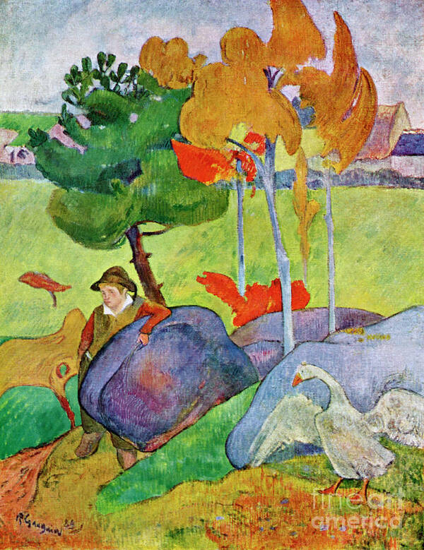 Paul Gauguin Poster featuring the drawing Little Breton Boy With A Goose, 1889 by Print Collector