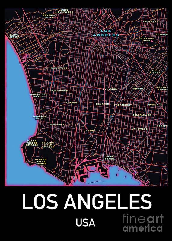 Los Angeles Poster featuring the digital art Los Angeles City Map by HELGE Art Gallery