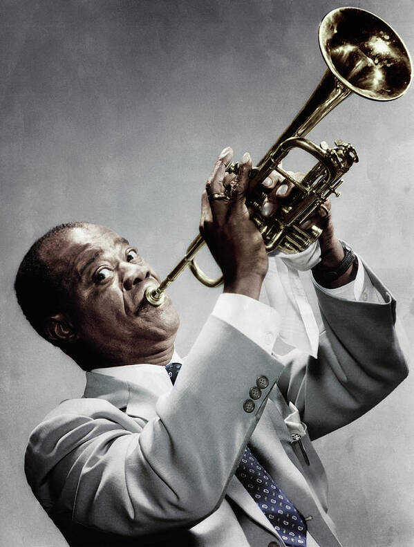 People Poster featuring the photograph Louis Armstrong Playing The Trumpet by Bettmann