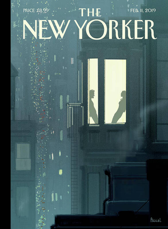 Love Interest Couple Valentines Day City Apartment Window Silhouette Man And Woman Leaning Cityscape Love Misty Evening #condenastnewyorkercover Poster featuring the painting Love Interest by Pascal Campion