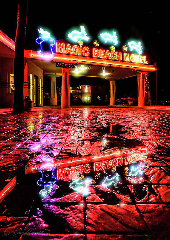 Neon Poster featuring the photograph Magic Beach Motel by Stacey Sather