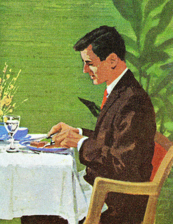 Adult Poster featuring the drawing Man Eating Dinner by CSA Images