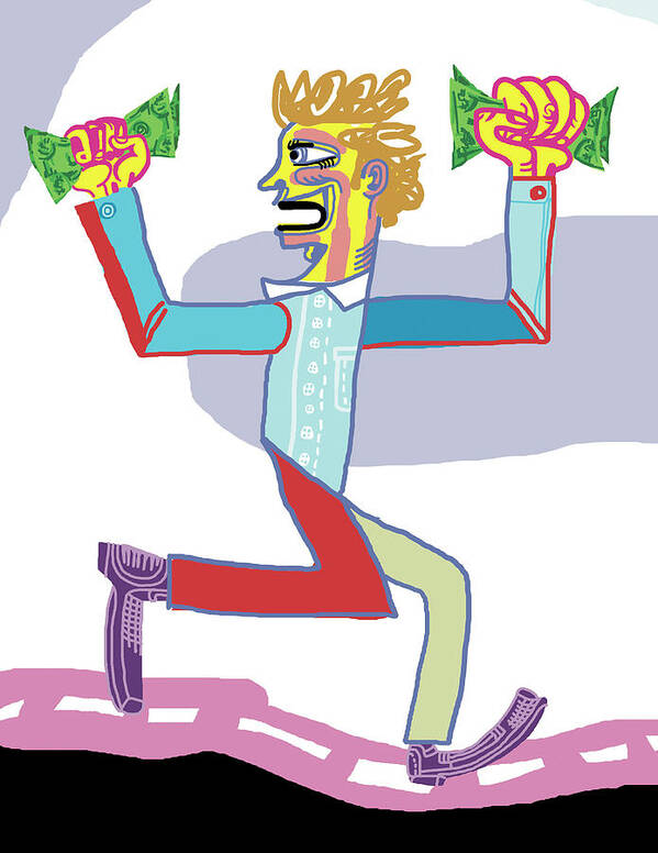 Action Poster featuring the drawing Man Running with Money by CSA Images