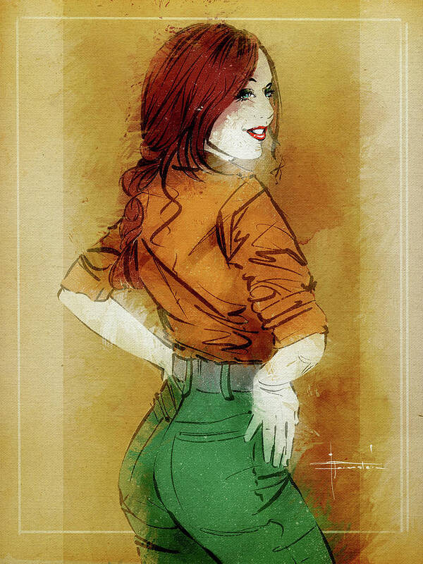 Miss. Green Jeans Poster featuring the mixed media Miss. Green Jeans by Tmborenstein