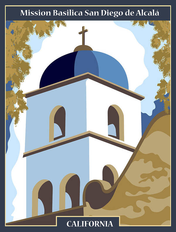 Mission Poster featuring the digital art Mission Basilica San Diego de Alcala by Long Shot